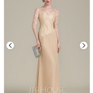 Scoop neck chiffon Lace Evening Gown DUSTY Rose